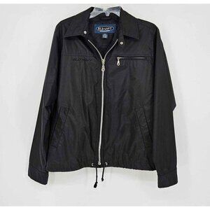Old Navy Black Nylon Lined Zip Front Jacket Cinch Drawstring Hem Size Sm
